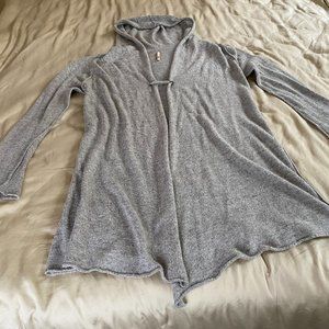 Elan grey hooded long cardigan with pin, medium